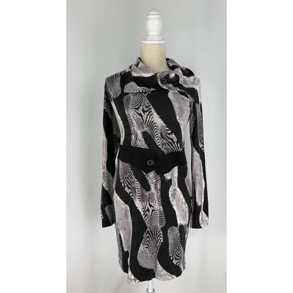 Sao Paulo Cowl Neck Long Sleeve Abstract Dress Women's Size 6 Black White